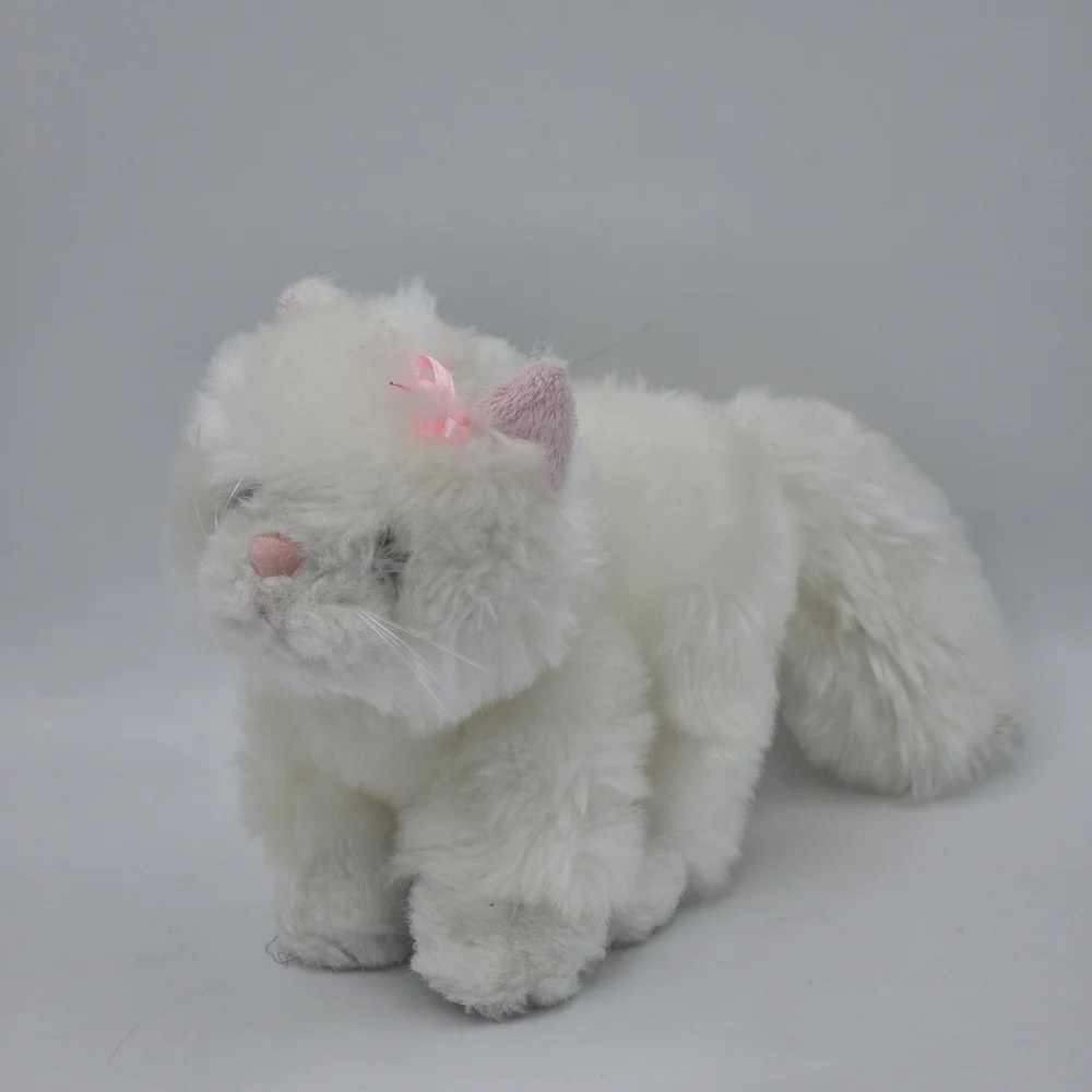 GANZ White Perisan Fluffy Plush Cat with Pink Ear and Nose Details